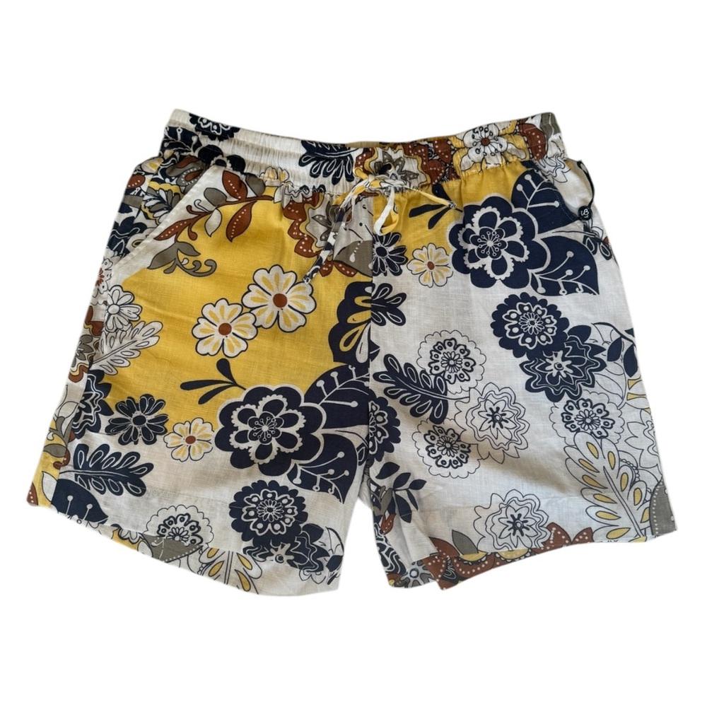 CHARLIE B Pineapple Yellow, White, Blue Linen Floral Shorts Women's Size XL